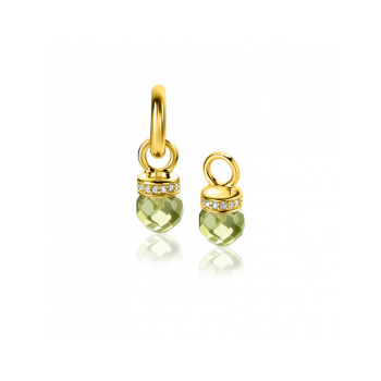 ZINZI zilveren oorbedels met ronde groen peridot kleurstenen en bezet met witte zirconia's ZICH2428 (zonder oorringen) - 620844