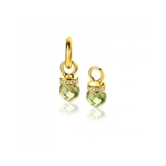 ZINZI zilveren oorbedels met ronde groen peridot kleurstenen en bezet met witte zirconia's ZICH2428 (zonder oorringen) - 620844