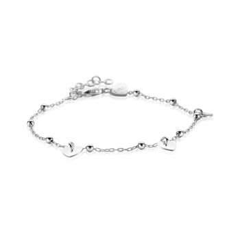 ZINZI zilveren schakelarmband met bolletjes en drie gladde hartjes 17-20cm ZIA2531 - 620562