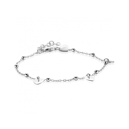 ZINZI zilveren schakelarmband met bolletjes en drie gladde hartjes 17-20cm ZIA2531 - 620562