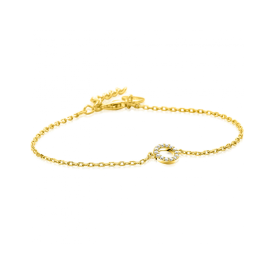 ZINZI gold plated zilveren armband met open rondje (7,5mm) bezet met witte zirconia's 16,5-19,5cm ZIA2550Y - 620565