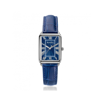 ZINZI Watch Elegance horloge blauwe wijzerplaat en rechthoekige stalen kast met blauwe leren band 28mm extra dun ZIW1955B - 621457