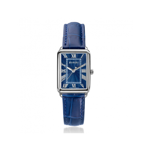 ZINZI Watch Elegance horloge blauwe wijzerplaat en rechthoekige stalen kast met blauwe leren band 28mm extra dun ZIW1955B - 621457