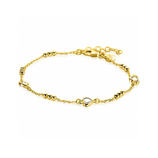 ZINZI zilveren armband met bolletjes en zirkonia hartjes verguld ZIA2679 - 620581