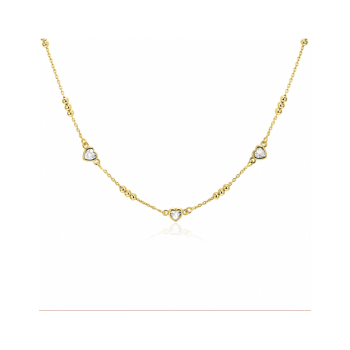 ZINZI zilveren collier met bolletjes en zirkonia hartjes verguld ZIC2679 - 620582