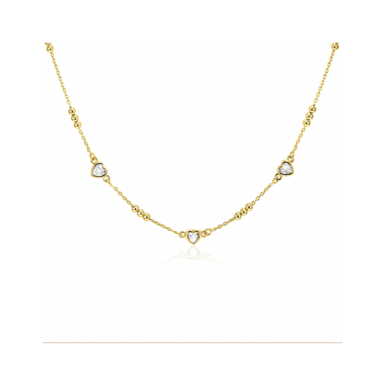 ZINZI zilveren collier met bolletjes en zirkonia hartjes verguld ZIC2679 - 620582