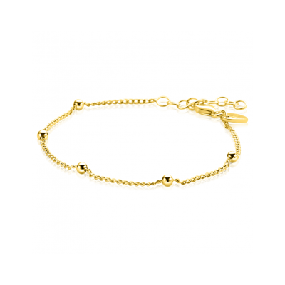 ZINZI zilveren gourmet schakelarmband met vijf glanzende bolletjes (3mm breed) verguld  ZIA2714G - 621222