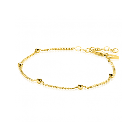 ZINZI zilveren gourmet schakelarmband met vijf glanzende bolletjes (3mm breed) verguld  ZIA2714G - 621222