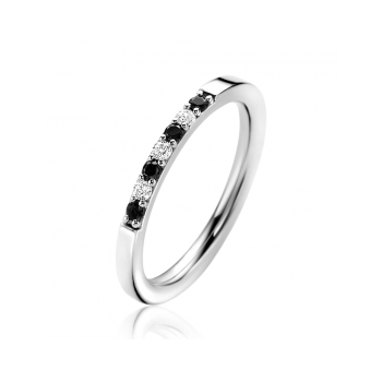 ZINZI zilveren aanschuifring 2mm breed in chatonzettingen bezet met witte en zwarte zirkonia's ZIR2559Z - 621459 ZINZI zilveren aanschuifring 2mm breed in chatonzettingen bezet met witte en zwarte zirkonia's ZIR2559Z - 621459