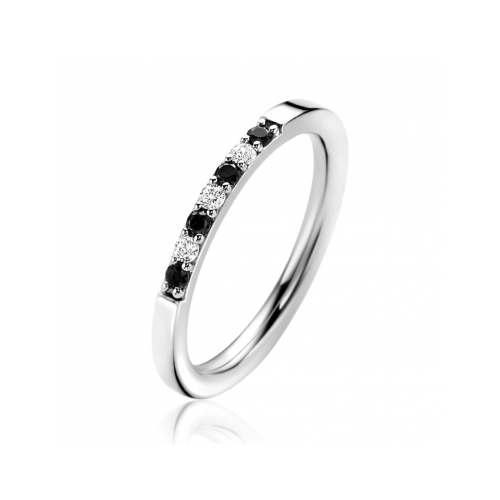 ZINZI zilveren aanschuifring 2mm breed in chatonzettingen bezet met witte en zwarte zirkonia's ZIR2559Z - 621459