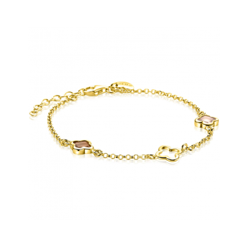 ZINZI zilveren armband met drie klavervormige zettingen met bruine kleurstenen 16-19cm verguld ZIA2772 - 620891