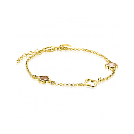 ZINZI zilveren armband met drie klavervormige zettingen met bruine kleurstenen 16-19cm verguld ZIA2772 - 620891 ZINZI zilveren armband met drie klavervormige zettingen met bruine kleurstenen 16-19cm verguld ZIA2772 - 620891