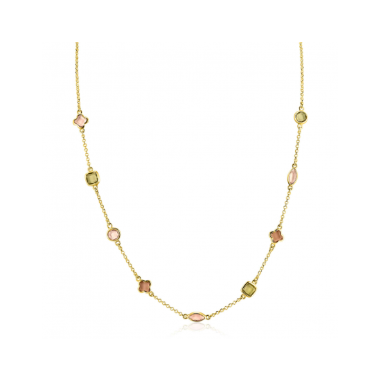 ZINZI zilveren fantasie collier 45cm met speelse vormen bruin en olijfgroen verguld ZIC2771 - 621237 ZINZI zilveren fantasie collier 45cm met speelse vormen bruin en olijfgroen verguld ZIC2771 - 621237