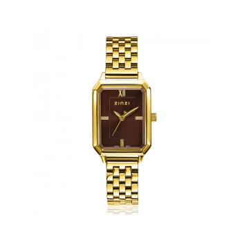 ZINZI Allure horloge 30mm achthoekige kast, bruine wijzerplaat, geelgoudkleurige stalen kast en band, Japans uurwerk ZIW2536 - 620786 ZINZI Allure horloge 30mm achthoekige kast, bruine wijzerplaat, geelgoudkleurige stalen kast en band, Japans uurwerk ZIW2536 - 620786