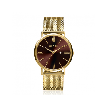 ZINZI Roman horloge 34mm bruine wijzerplaat geelgoudkleurige stalen kast en mesh band Japans uurwerk ZIW536M - 620785 ZINZI Roman horloge 34mm bruine wijzerplaat geelgoudkleurige stalen kast en mesh band Japans uurwerk ZIW536M - 620785