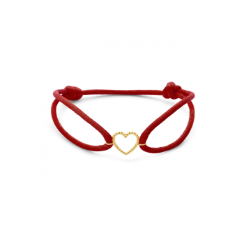 14krt gouden armband rood satijn hartje 13 - 26 cm - 620868
