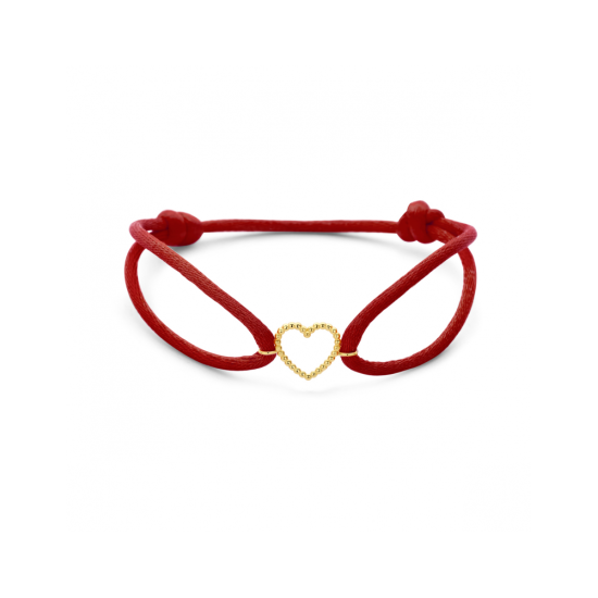 14krt gouden armband rood satijn hartje 13 - 26 cm - 620868 14krt gouden armband rood satijn hartje 13 - 26 cm - 620868