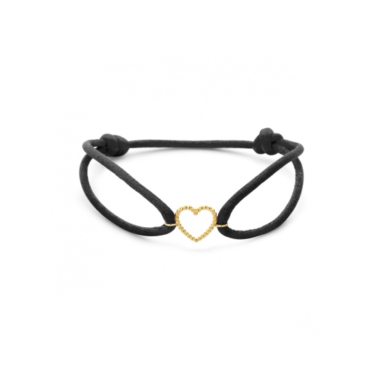 14krt gouden armband zwart satijn hartje 13 - 26 cm - 620946