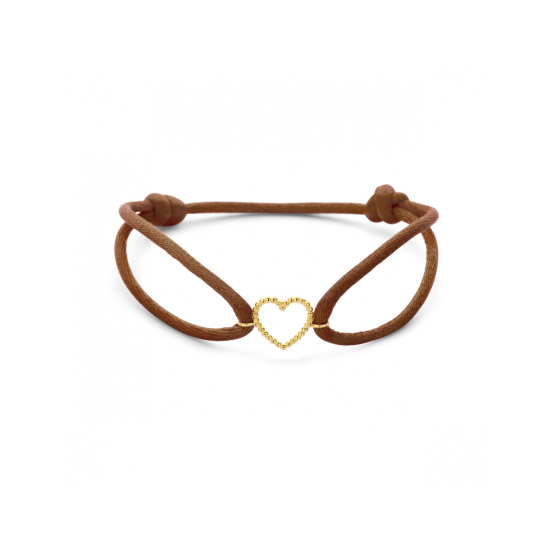 14 krt gouden armband bruin satijn hartje 13 - 26 cm - 620869