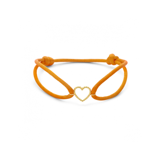 14krt gouden armband oranje satijn hartje 13 - 26 cm - 620870
