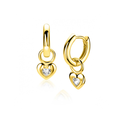 ZINZI gold plated zilveren oorbedels met een glad hartje, bezet met een hartvormige witte zirkonia ZICH2886Y (zonder oorringen) - 621197