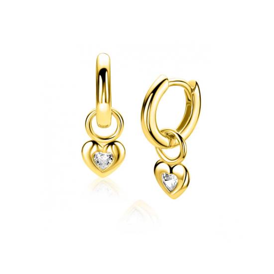 ZINZI gold plated zilveren oorbedels met een glad hartje, bezet met een hartvormige witte zirkonia ZICH2886Y (zonder oorringen) - 621197