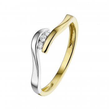 14 krt bicolor gouden ring met diamant 3-0.04crt H SI - 608552